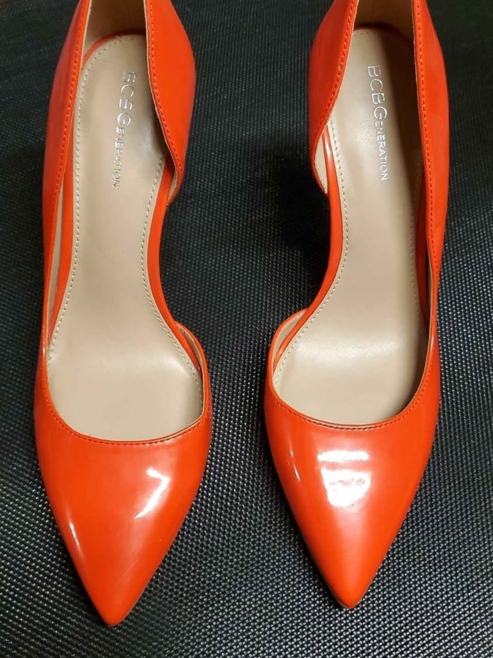 BCBGeneration Women's Bright Orange Patent Pointed Pumps